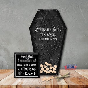 Halloween Guest Book/Eternally Yours/Alternative/Personalized/Coffin/Heart Drop/Top Drop Frame/Wedding/Royal Blue/200+ Guests