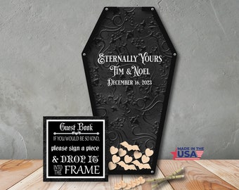 Halloween Guest Book/Eternally Yours/Alternative/Personalized/Coffin/Heart Drop/Top Drop Frame/Wedding/Royal Blue/200+ Guests