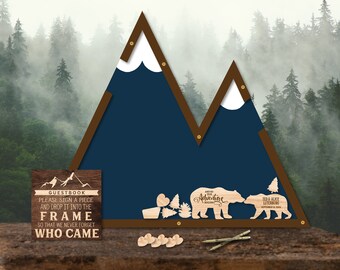 Mountain Theme - Bear Couple - Wedding - drop pieces-Alternative Guestbook-Blue