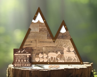 Baby Shower Guest Book, Mountain Theme Deer Family - Personalized Alternative Guest Book with Heart Drop Frame