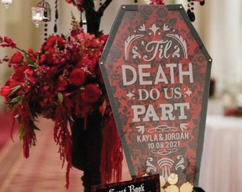 Halloween Guest Book/Til Death Do us Part/Alternative/Personalized/Coffin/Heart Drop/Top Drop Frame/Wedding/200 Guests