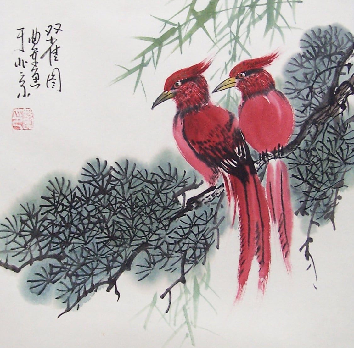 Original painting oriental art chinese artTwo lovely birds