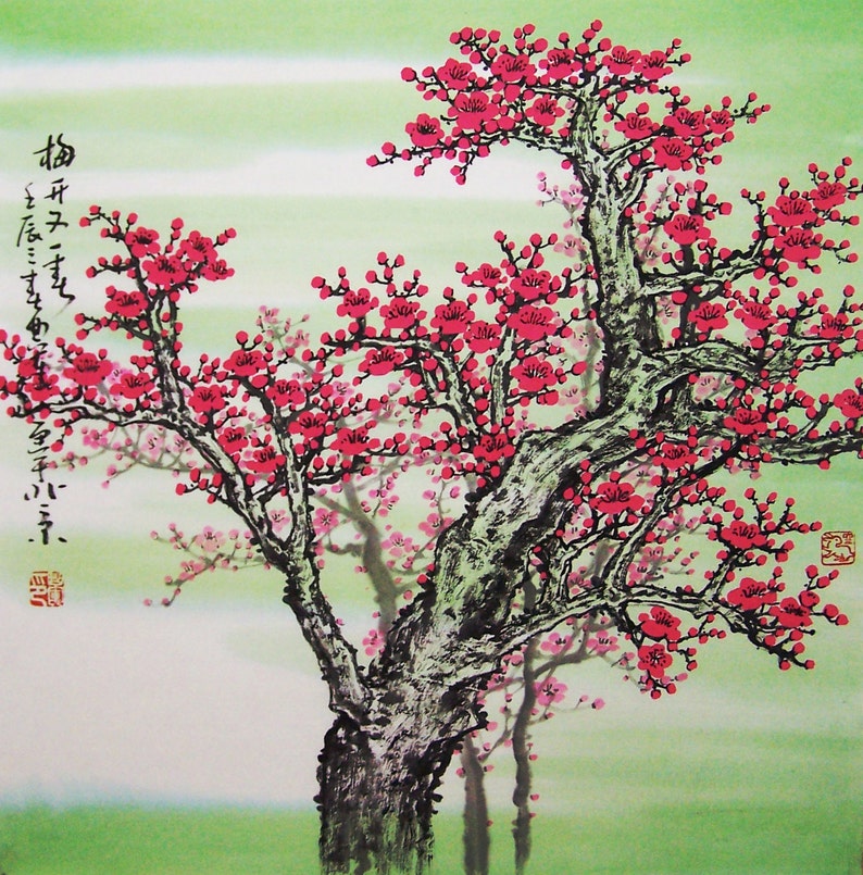 Original Peinture Art Chinois Arbre De Belle Fleur De Cerisier N 10