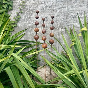 Rusty Flowers Set of 3 Garden Stakes, Metal Yard Art, Rustic Outdoor Decor, Weathered Metal Garden Sculpture, Handmade Lawn Decoration
