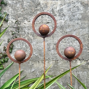 Rusty finials set of 3, Garden stakes garden decor, Metal garden decor, Metal yard art, Outdoor metal decor, Rusty metal garden sculpture