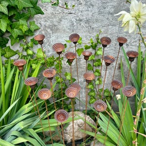 20 Rusty Flower Buds Metal Garden Stakes Rustic Outdoor Decor Handmade Metal Sculpture Yard Art Weathered Rain Catchers