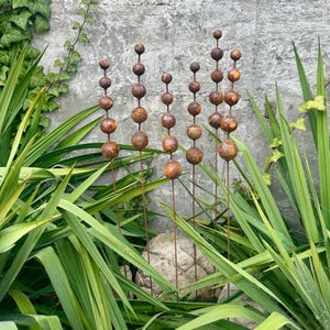 Rusty Flowers Set of 6 Garden Stakes, Metal Yard Art, Rustic Outdoor Decor, Weathered Metal Garden Sculpture, Handmade Lawn Decoration