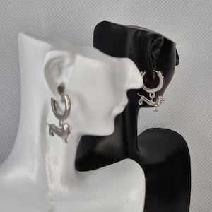 925 Sterling Silver Dachshund Sausage Dog Hoop Earrings