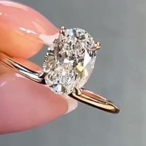 Oval Moissanite Wedding Ring: 14K Yellow Gold Solitaire Engagement