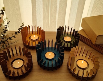 Wooden Candle Holder, Tealight Lantern, Shadow Lamp, Birch Plywood, 10cm x 15cm, 20 Colors
