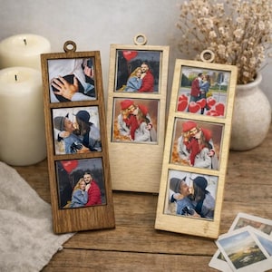 Anpassad fotomagnet, fotoremsa i trä med jutehängare, minibilddisplay