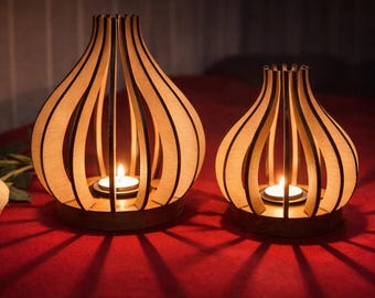 Wooden Candle Holder, Laser Cut Tealight Lantern, Shadow Play, Ambient Lighting, Birchwood Mantel Decor