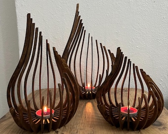 Bougeoir en bois, bougie chauffe-plat en forme de larme, contreplaqué de bouleau découpé au laser, 3 tailles