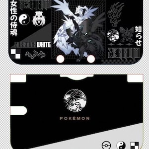 Könnte beinhalten: Schwarz-weißes Pokemon-Kartenetui mit Illustrationen von Reshiram und Zekrom. Das Etui enthält japanischen Text und die Wörter "Pokemon White" und "Zekrom". Auf der Unterseite des Etuis befinden sich das Pokemon-Logo und andere Symbole.
