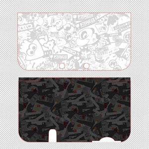 Puede incluir: Dos protectores de consola. El protector superior tiene un diseño de pegatinas blancas sobre un fondo blanco. El protector inferior tiene un diseño gris oscuro y negro con un patrón de pegatinas y códigos de barras.