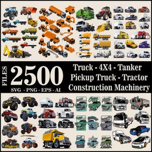 2500 Files Construction Truck Mega Bundle with Tractors Tankers 4x4 Vehicles Pickup Trucks Heavy Equipment Clipart Set | Car Png Clipart