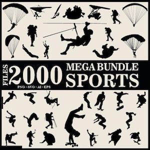 2000 Files Sports Mega Bundle | Fitness, Extreme, Team, Winter Sport Silhouettes | Cricut Clipart Pack | Skiing, Surfing, BMX, Silhouette