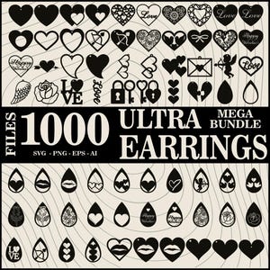 1000 Dateien Ohrringe Mega Bundle | Ohrringe für Cricut Silhouette | Ohrringe Vorlage SVG | Schmuck-Svg-Bundle | Schmuck Png
