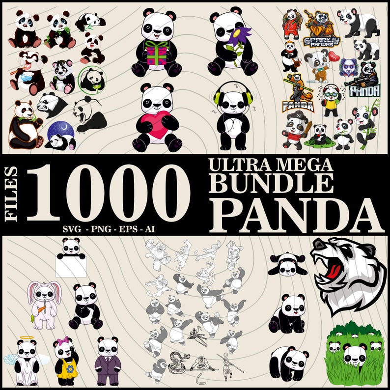 1000 Files Panda Bundle | Panda Clipart Png | Cute Panda Svg | Safari ...