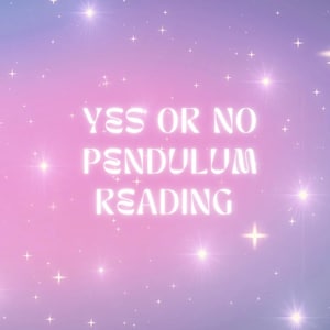 May include: A pink and purple gradient background with white stars and the text "YES OR NO PENDULUM READING" in white.