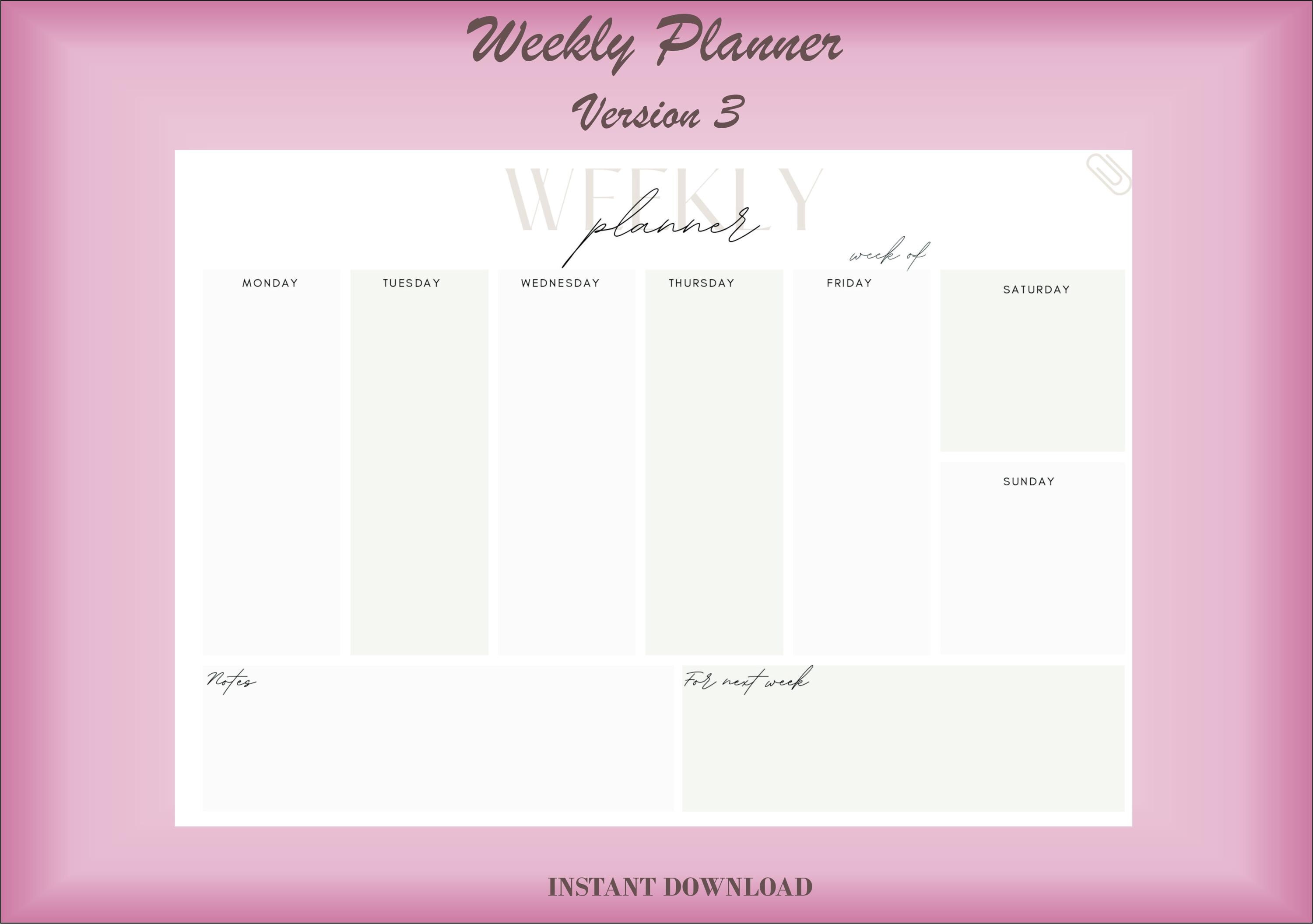 Weekly Calendar, Weekly Planner, Printable Minimalist Planner, Elegant ...