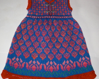 Knitting Pattern: Flowers Dress Size Three Years