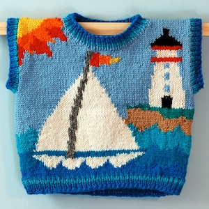 Knitting Pattern: Lighthouse Size One Year with Vests or Sleeves