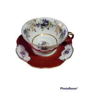 Vtg  Winterling Bavaria Germany Teacup Saucer Gold Gilt Crimson Maroon Violets