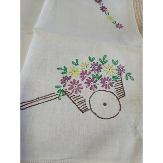 Vtg white cotton handkerchief hand painted flower… - image 1