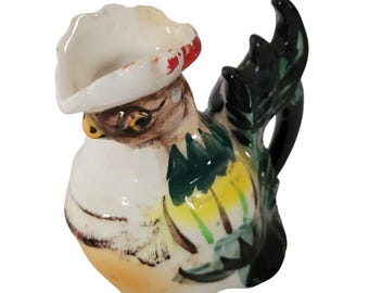 Vintage 1950s Hand-Painted Miniature Ceramic Rooster Pitcher Jug 3" Tall Japan