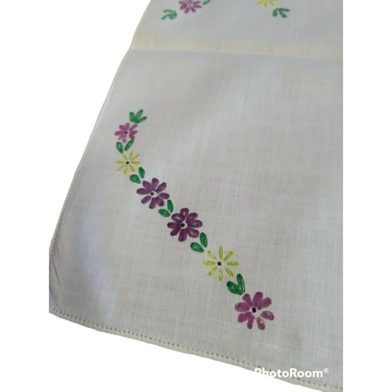 Vtg white cotton handkerchief hand painted flower… - image 5