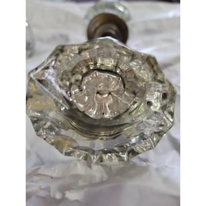 Clear Glass Rosette Door Knob Set: Brass Antique Style