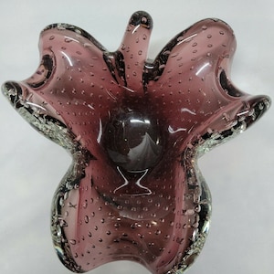 Vintage Murano Purple Bullicante Art Glass Leaf Shape Bowl by Archimede Seguso