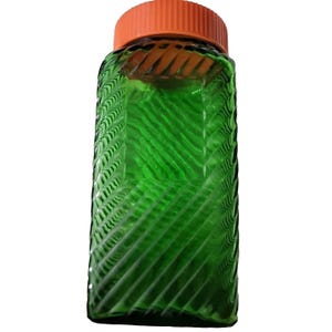 1930s Owens Illinois Canister Green Depression Glass Hoosier Swirl Ribbed 3x6.5&quot;