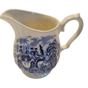 Vintage Myott English Staffordshire Ware Royal Mail Blue & White Cream Pitcher