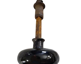 Perilla de puerta redonda de cerámica negra sólida de 2,5 pulgadas con husillo de metal y tornillo de fijación vintage