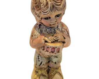 Vtg Ceramic Figurine Of Child Holding Basket With Detailed Hand-Painted Features
