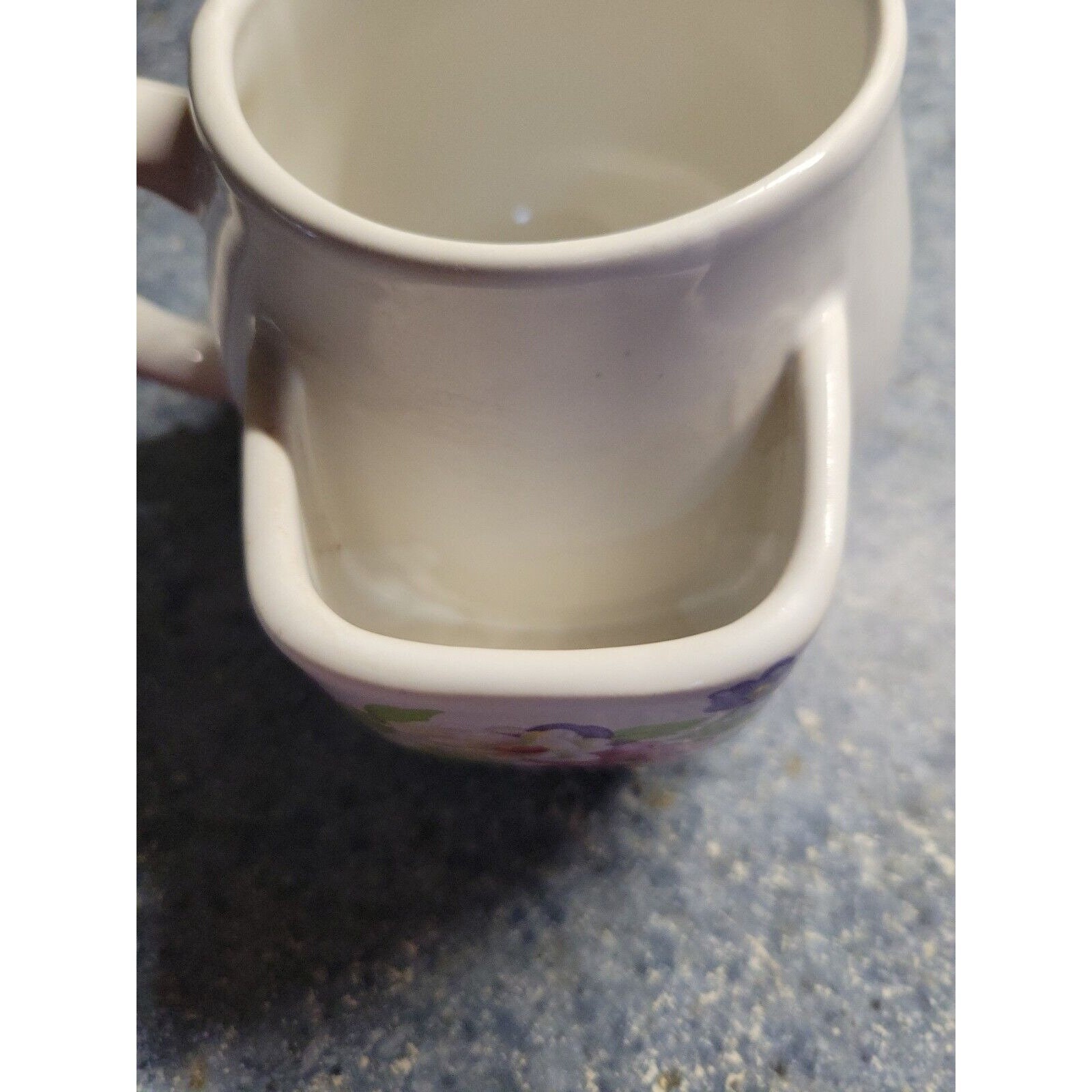 Coffee Tea Cup Mug Biscotti Tea Bag Holder Pocket White Floral 