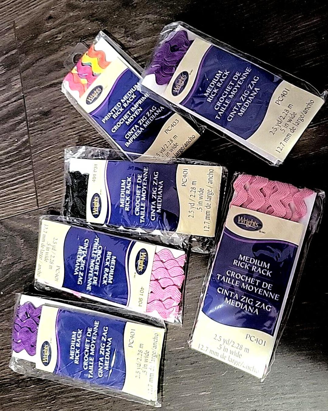 Purple Ric Lot of 6 Ric Rac Trim Packages: Rainbow, Black, Pink, Purple – 2.5yds ...