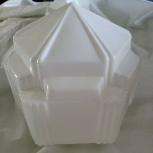 Vintage Art Deco Opal Milk Glass Skyscraper Shade for Ceiling Fixture 4 in Open