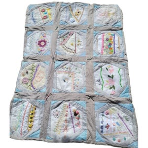 Handcrafted Embellished Quilt Embroidered Patchwork Quilt Buttons Charms 37x52in