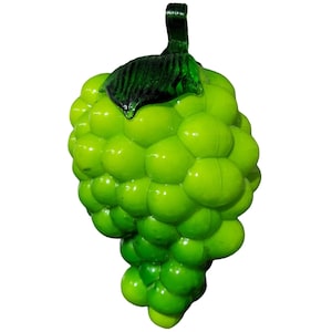 Blenko MCM Green Glass Grape Cluster Stem Leaf Ornament For Home Decor 5x7.5 in