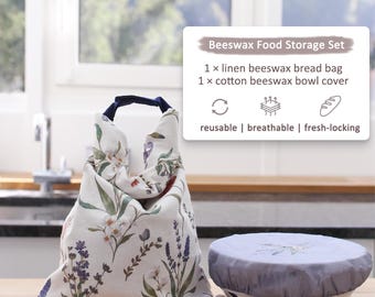 Linen Cotton Beeswax Bread Bag for Sourdough, 10-inch Bowl Cover Set