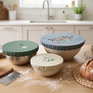 Couvre-bols réutilisables en cire d'abeille pour faire lever le pain, 8/10/12 pouces, bonnets de douche pour le levain, conservation des aliments, couvercle élastique pour récipients (3 pièces)