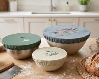 Beeswax Reusable Bowl Covers for Bread Proofing, 8/10/12 Inch, Shower Caps for Sourdough, Food Storage, Elastic Cover for Containers (3pcs)