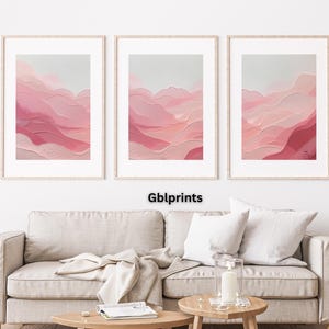Pink Abstract Gallery Wall Art Set of 3,Aesthetic Printable Wall Art,Modern Pink Brush Stroke Art,Prints for Bedroom,Living Room,Pink Poster