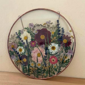Pressed Flower Stained Glass Panel - Copper Floating Frame