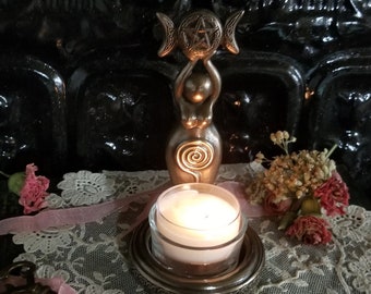 Spiral Goddess Triple Moon Tea Light Holder