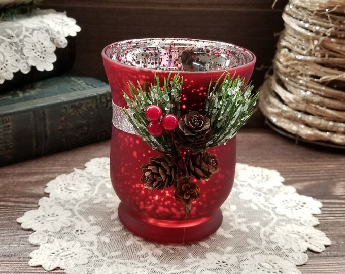 Yule Candle Holder, Red Mercury Glass Hurricane Candle Holder Etsy