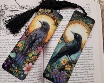 Raven bookmark, Crow Metal Bookmark With Tassel, Moon Magic, Stocking Stuffer